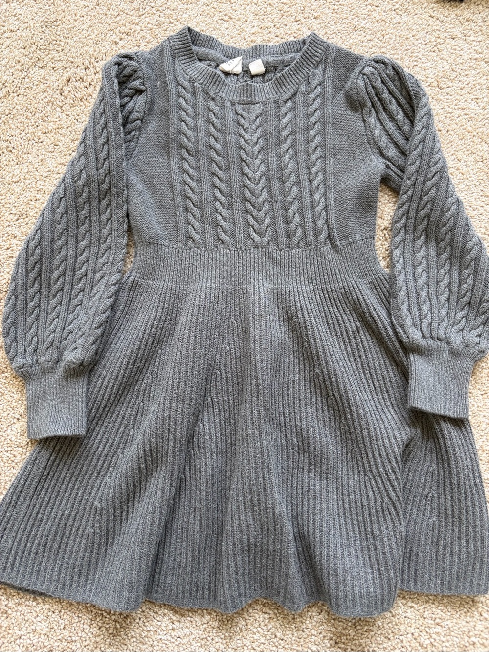 GAP Girls Gray Cable-Knit Puff Sleeve Dress